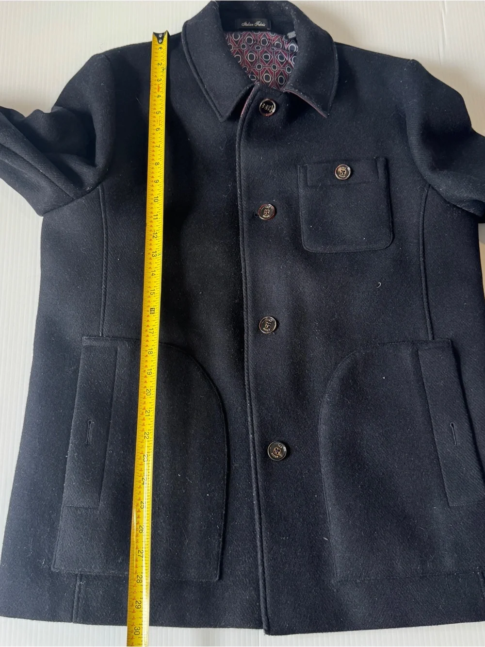 Ted Baker Osmond Wool Blend Car Coat Black Italian Fabric Men’s Large Size 5